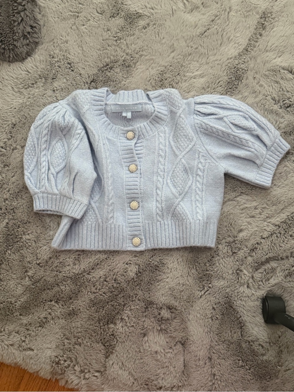 Hill House Pale Blue Puff Sleeve Cable Knit Cardigan